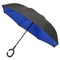 Black and Blue C Handle Inside Out Umbrella
