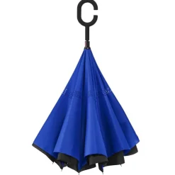 Black and Blue C Handle Inside Out Umbrella