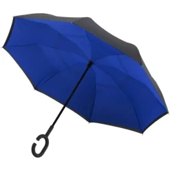 Black and Blue C Handle Inside Out Umbrella