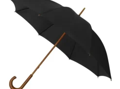 Black ECO Wood Stick Walking Umbrella – Canopy Made From Recycled Plastics