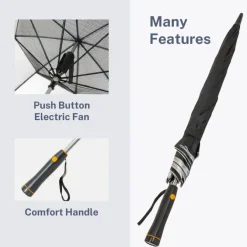 Black Electric Fan Umbrella – with UV Protection