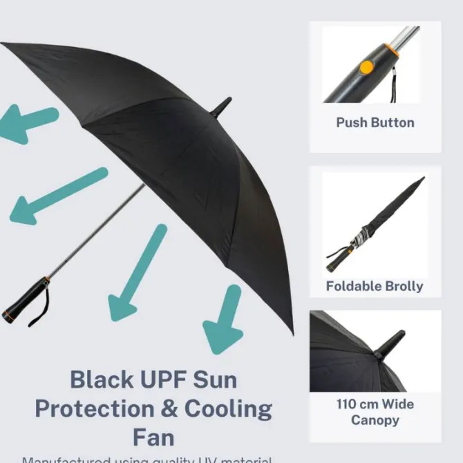 Black Electric Fan Umbrella – with UV Protection
