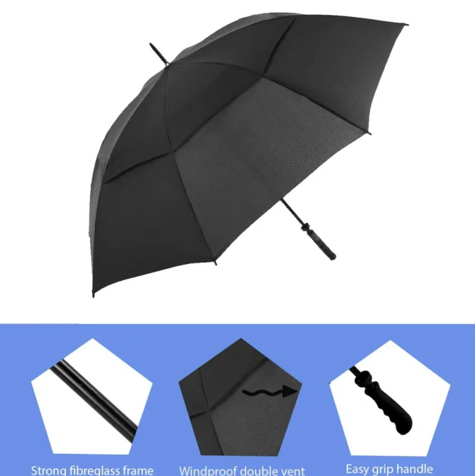 Black Vented Golf Umbrella – Windproof – Auto-Open