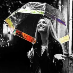 Clear Dome Umbrella With Iridescent Border