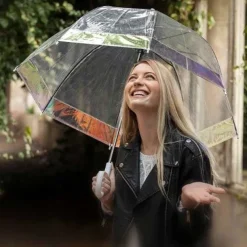 Clear Dome Umbrella With Iridescent Border