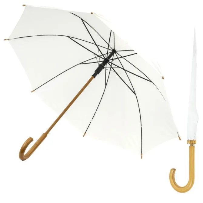 Crook Handle Wood Stick White Wedding Umbrella