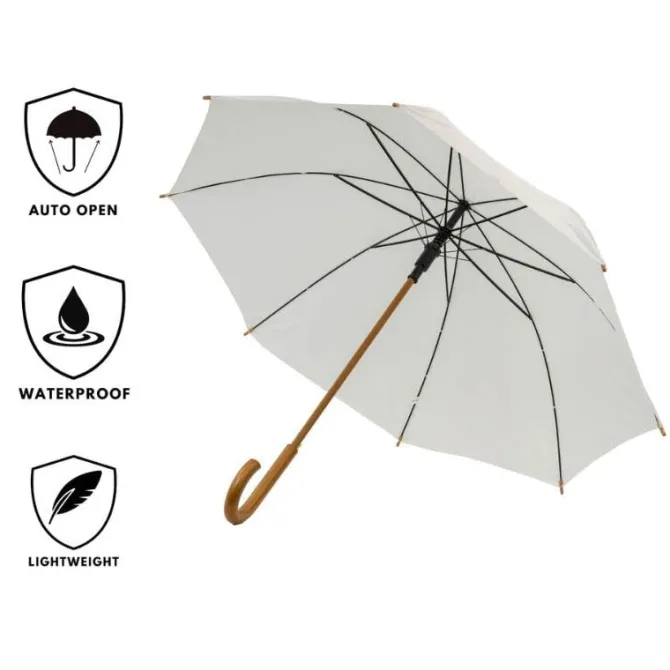 Crook Handle Wood Stick White Wedding Umbrella