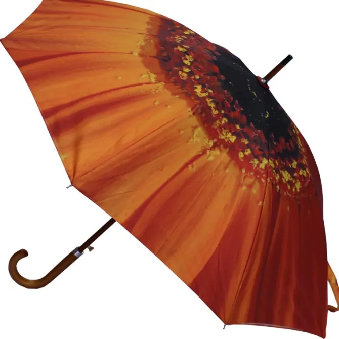 Double Canopy Auto Open Orange Flower Umbrella