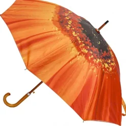 Double Canopy Auto Open Orange Flower Umbrella