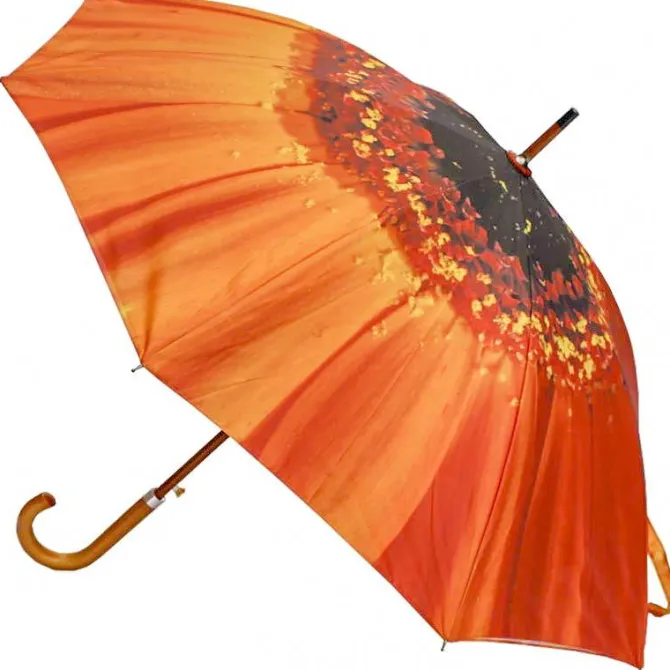 Double Canopy Auto Open Orange Flower Umbrella