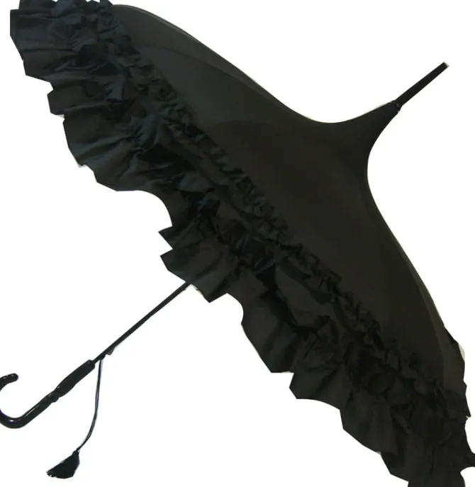 GiGi Double Frill Black Pagoda Umbrella