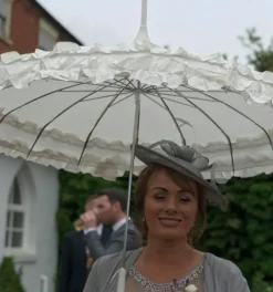 GiGi Double Frill White Pagoda Umbrella