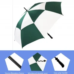 Green & White Vented Golf Umbrella – Windproof