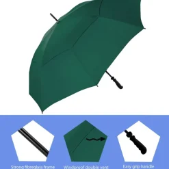 Green Vented Golf Umbrella – Windproof – Auto-Open
