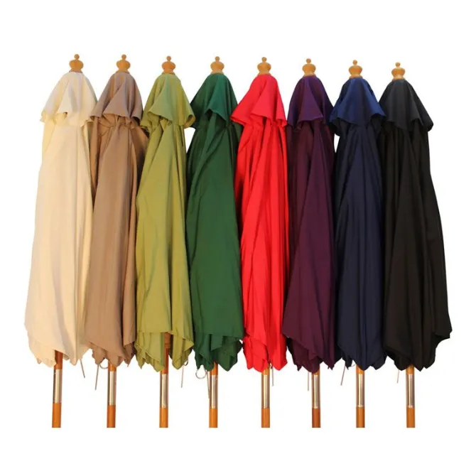 2.5m Wood Pulley Parasol UV 50+ choice of 10 colours