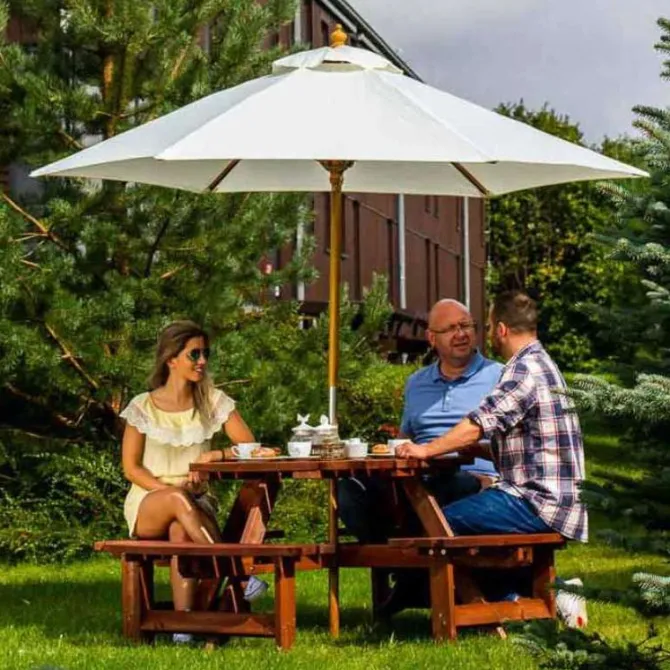 2.5m Wood Pulley Parasol UV 50+ choice of 10 colours