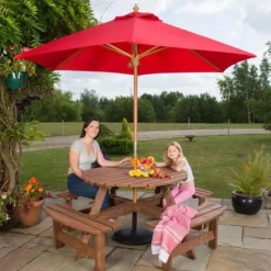 2.5m Wood Pulley Parasol UV 50+ choice of 10 colours