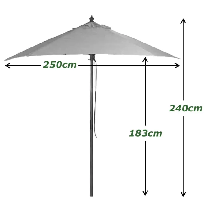 2.5m Wood Pulley Parasol UV 50+ choice of 10 colours