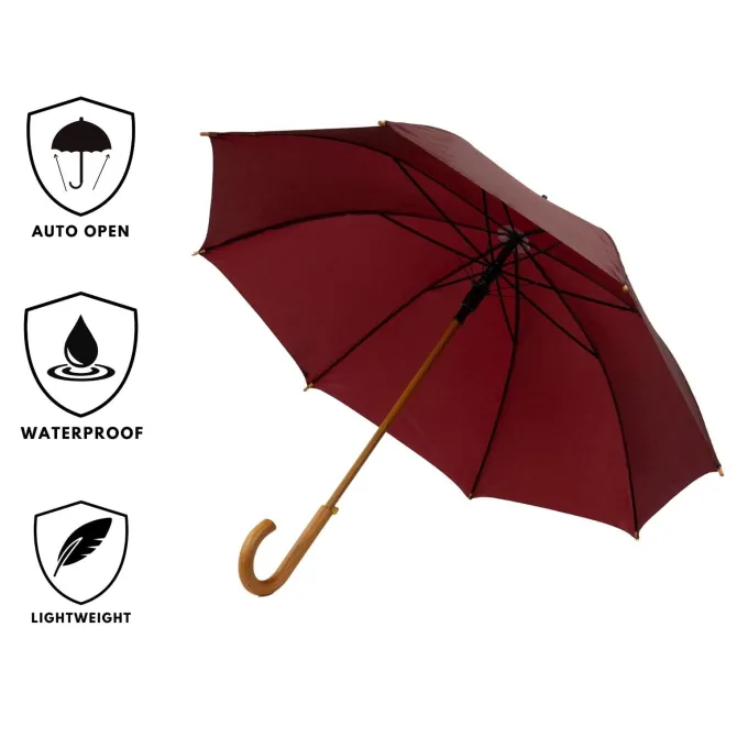Maroon Wood Stick Umbrella