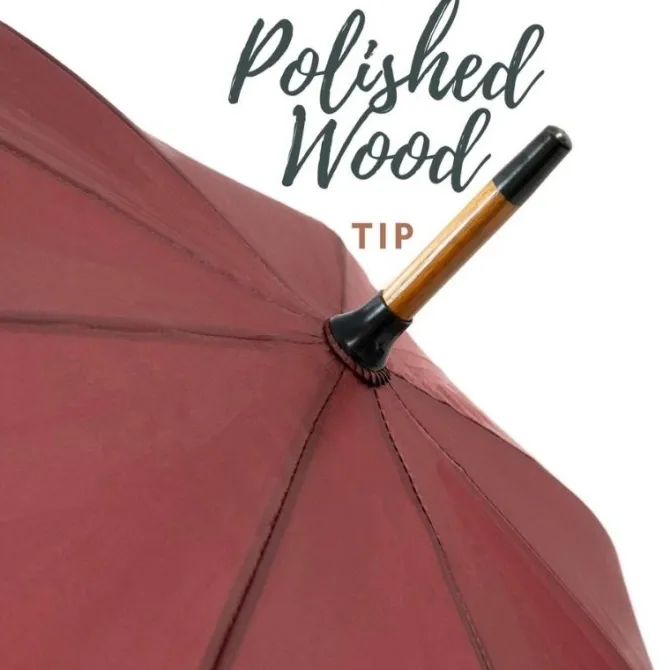 Maroon Wood Stick Umbrella