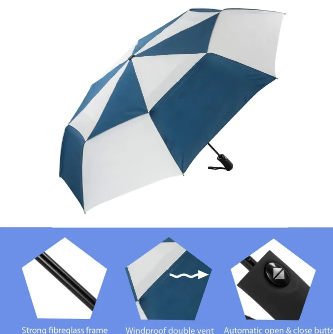 Navy and White Folding Golf Umbrella