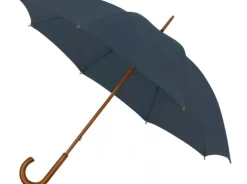 Navy ECO Wood Stick Walking Umbrella – Canopy Made From Recycled Plastics