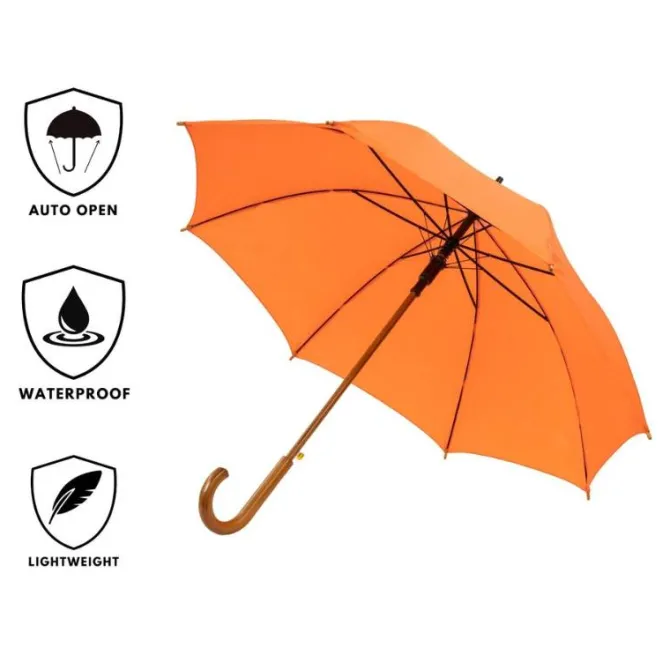 Orange Wood Stick Umbrella