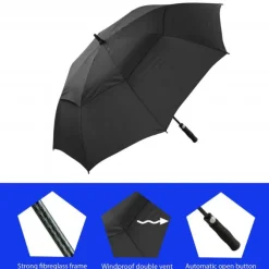 Premium Black Golf Umbrella – Vented – Windproof – Auto-Open