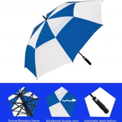 Premium Blue & White Golf Umbrella – Vented – Windproof – Auto-Open