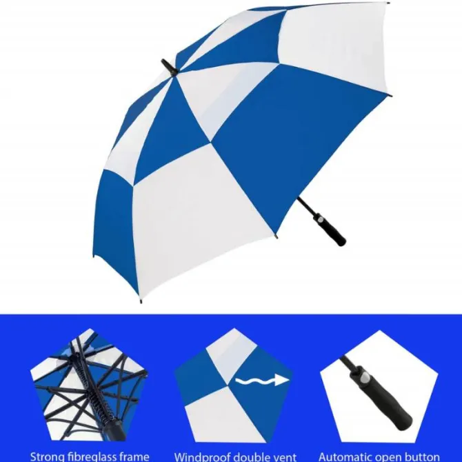 Premium Blue & White Golf Umbrella – Vented – Windproof – Auto-Open