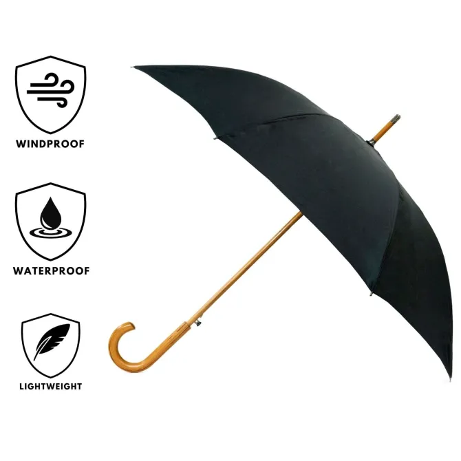 Warwick Black Windproof Walking Umbrella