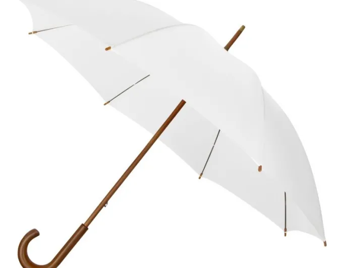 White ECO Wood Stick Walking Umbrella – Canopy Made From Recycled Plastics