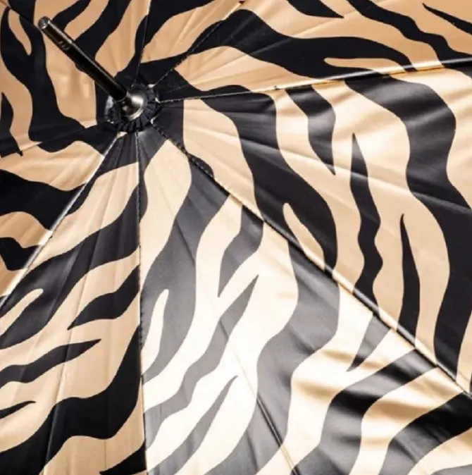 Zebra Print Umbrella – Black and Gold – UV Protective